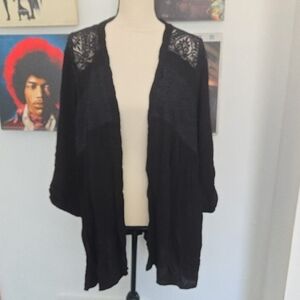 Knox Rose Black Open-Front Cardigan with Lace Shoulders